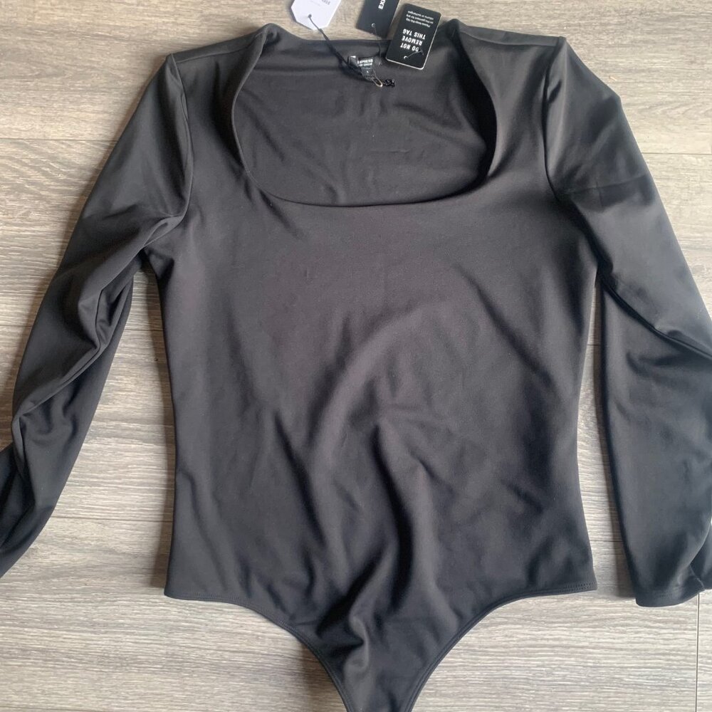 NWT Body Contour High Compression Scoop Neck Long Sleeve Bodysuit Black Large